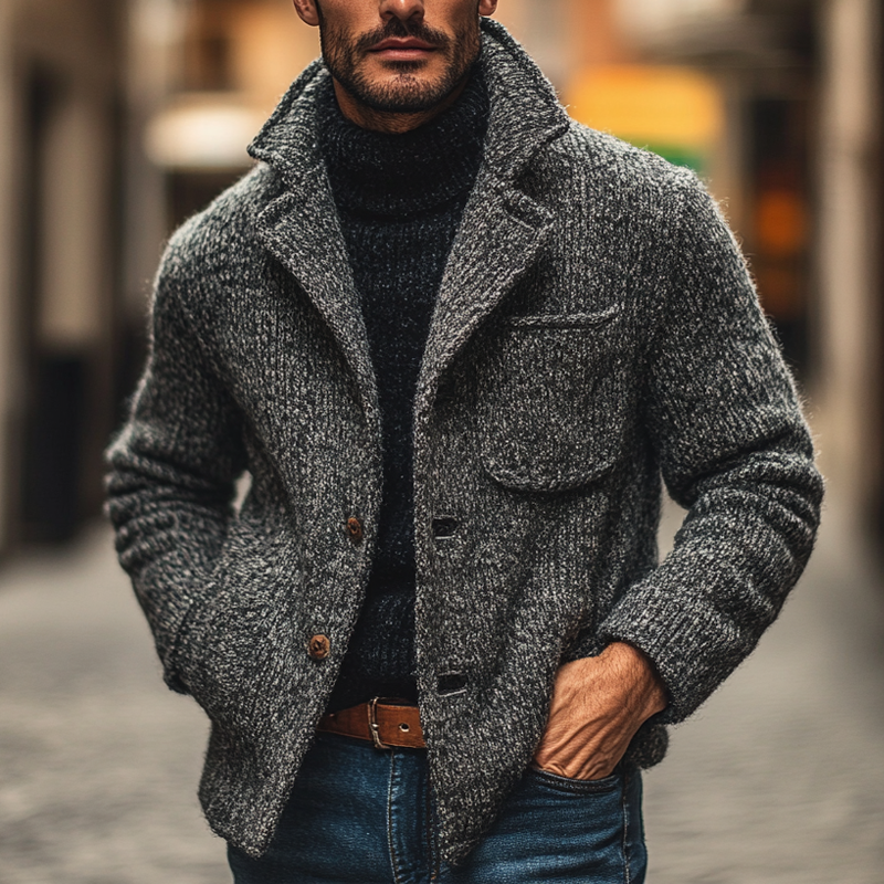 Men's Blended Multicolor Knit Collar Short Cardigan MTA0512K2X