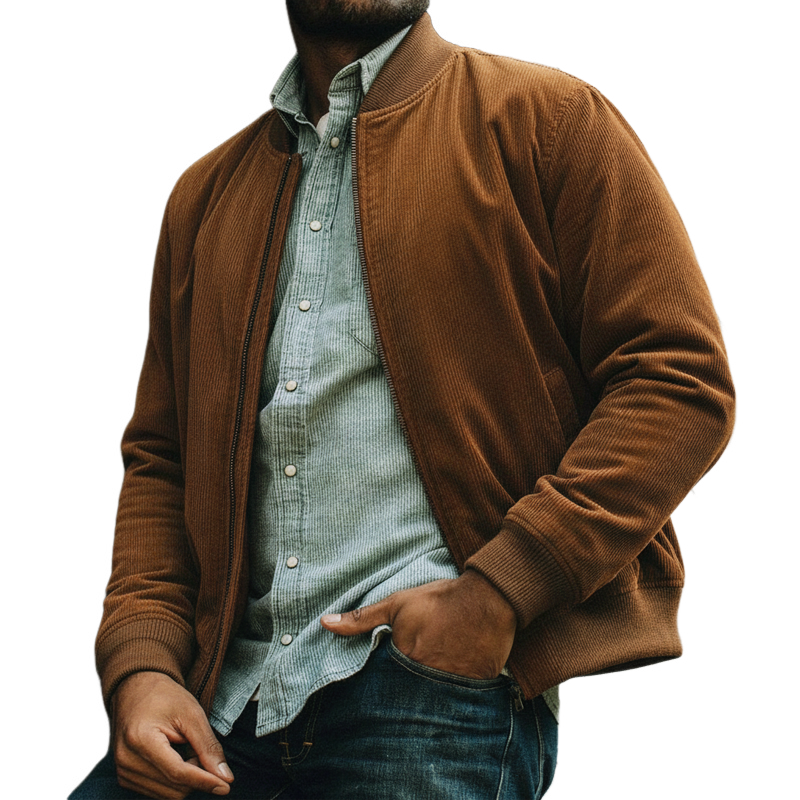 Men's Classic Caramel Corduroy Zip-Up Jacket MTA0607K9U