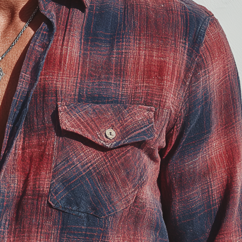 Men's Summer Check Print Linen Blend Long Sleeve Shirt MTA1561G7P