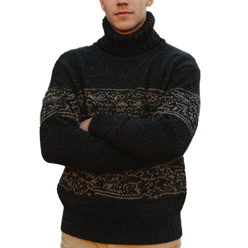 Men's Winter Fashion Knitted Jacquard Cotton Turtleneck Sweater MTA2217J1P