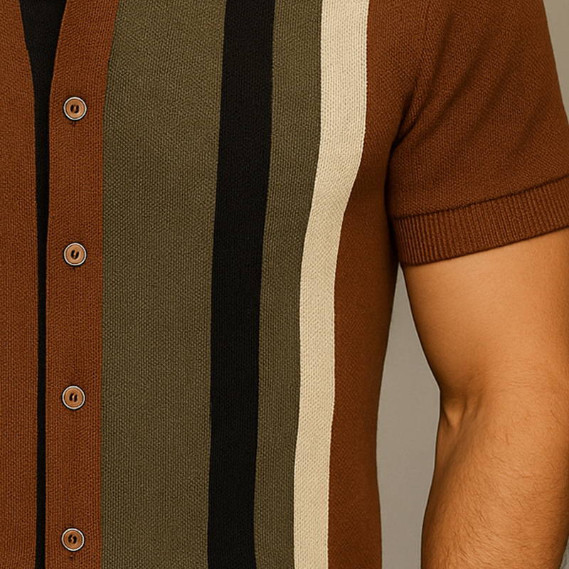 Men's Summer Retro Knitted Slim Short Sleeve Cardigan MTA2120G0P