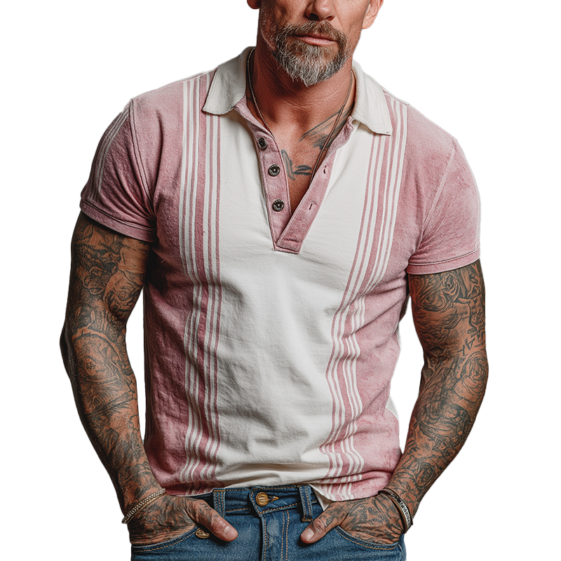 Men's Summer Retro Printed Cotton Blended Short Sleeve Polo Shirt MTA1150G3P