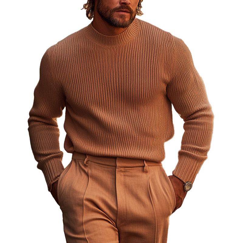Men's Retro Simple Slim Fit Cotton Yarn Knit Crew Neck Sweater MTA0104K9P