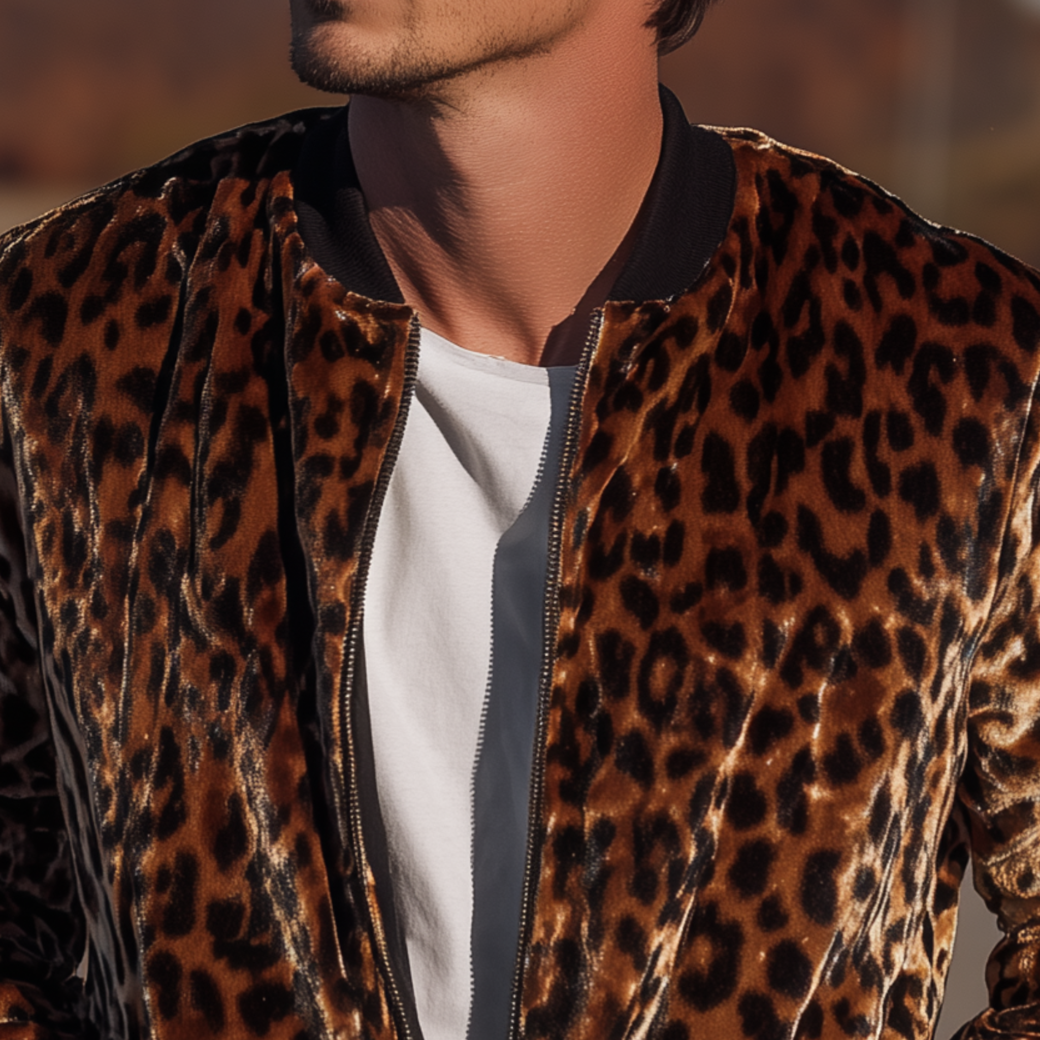 Men's Classic Casual Western Leopard Print Velvet Zip-Up Jacket MTA2851H6K