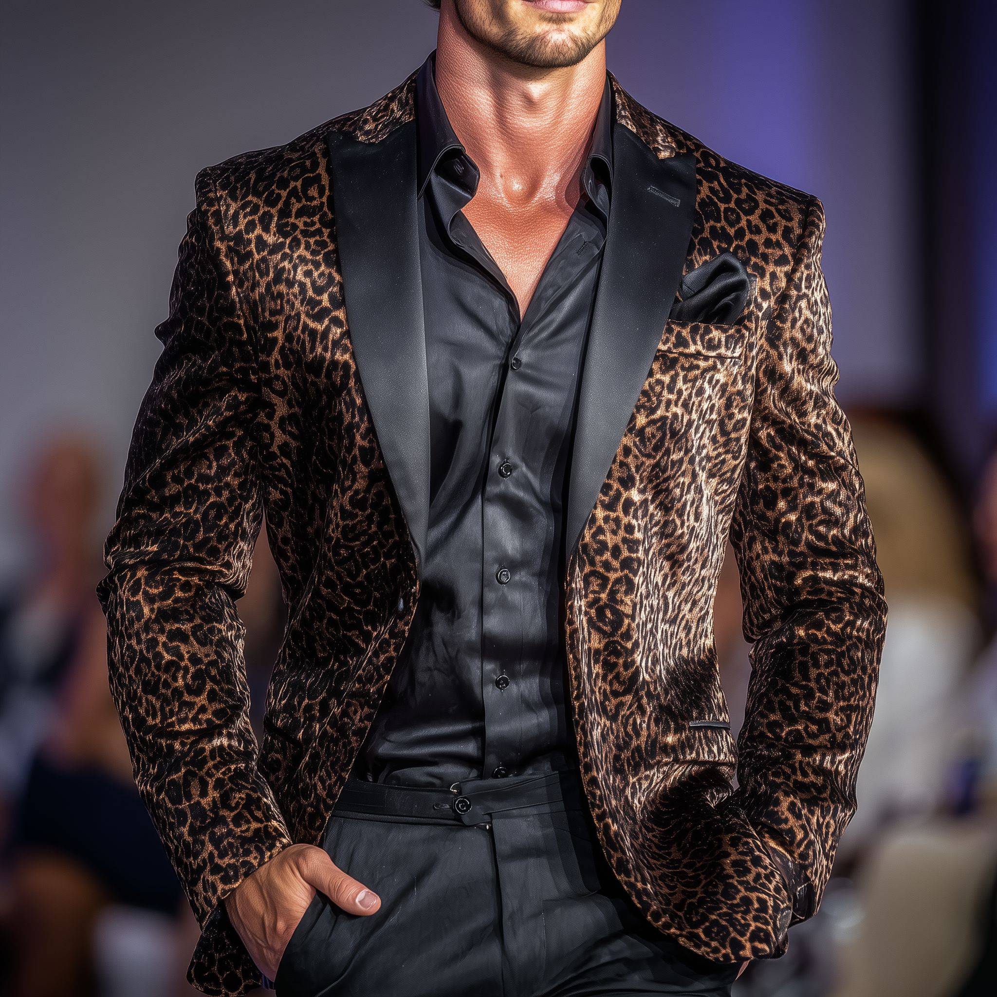 Men's Winter Retro Leopard Print Velvet Shiny Suit MTA0484I1P