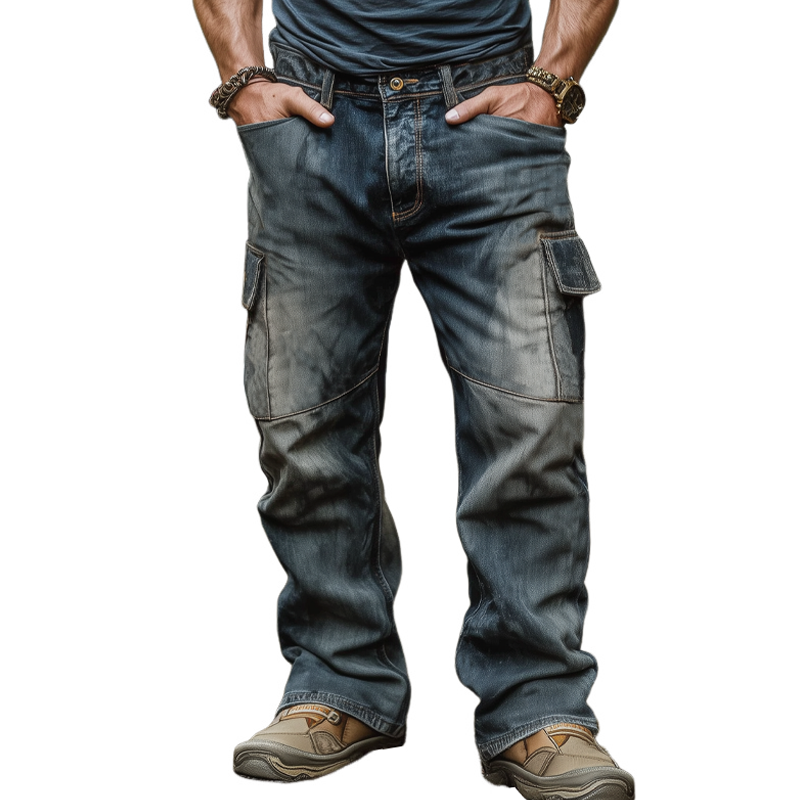 Men's Outdoor Vintage Distressed Multi-pocket Jeans MTA1649G8U