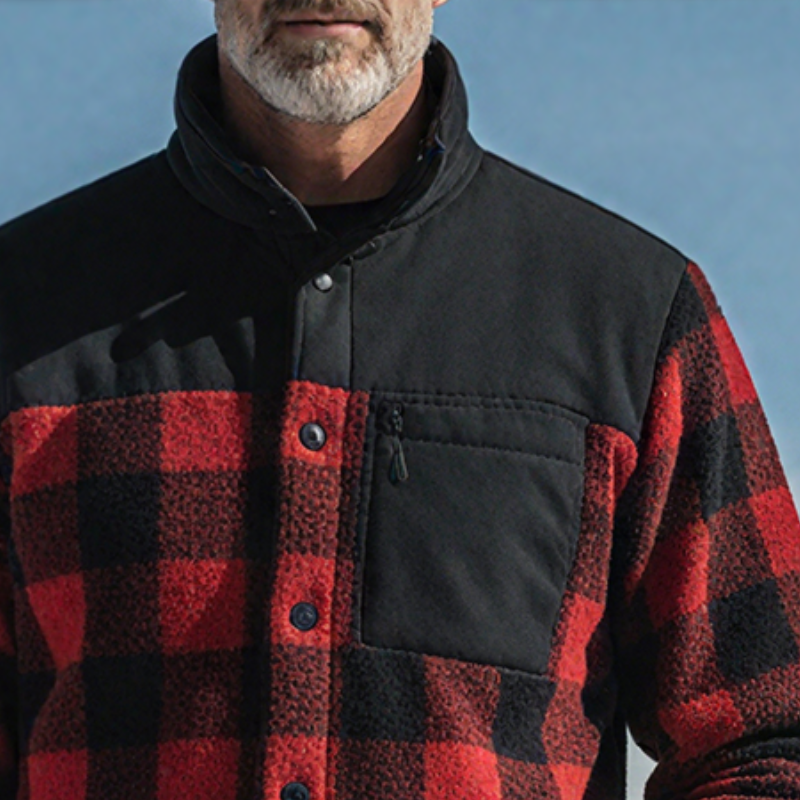 Men's Retro Casual Warm Plaid Print Plush Stand Collar Button Jacket MTA2523I2TO