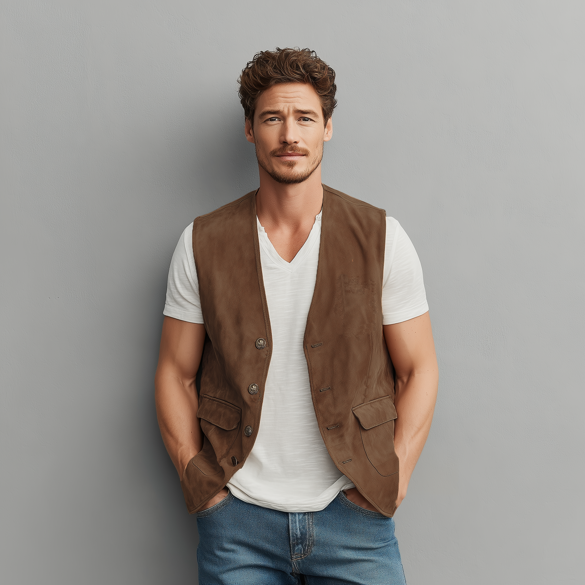 Men's Spring And Summer Casual Thin Suede Metal Button Vest MTA1891G8K