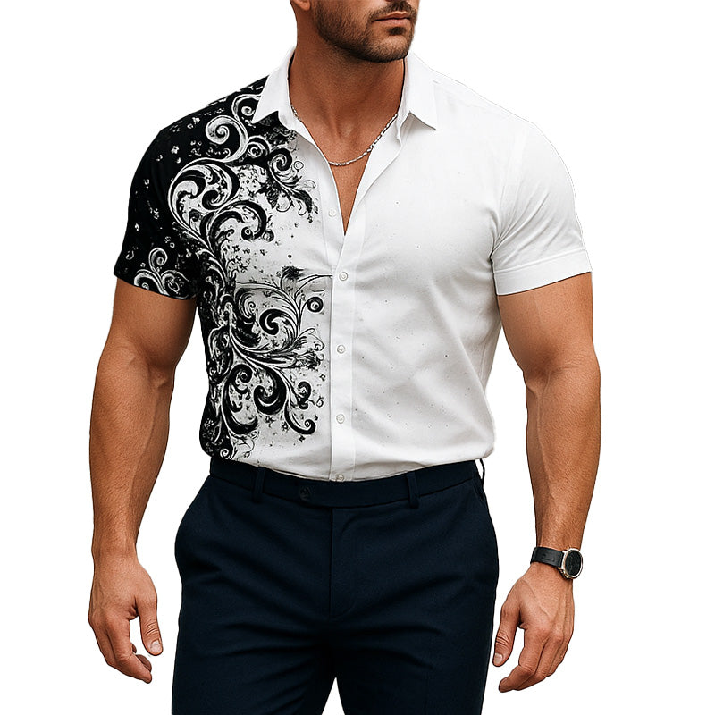 Men's Summer Fashion Printed Cotton Short Sleeve Shirt MTA0361F3P