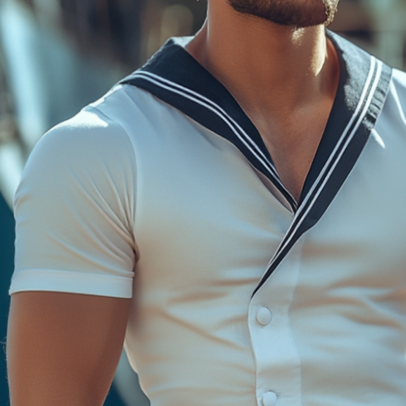 Men'S Retro Casual Sailor Striped V-Neck Short Sleeve Shirt MTA0901E7TO