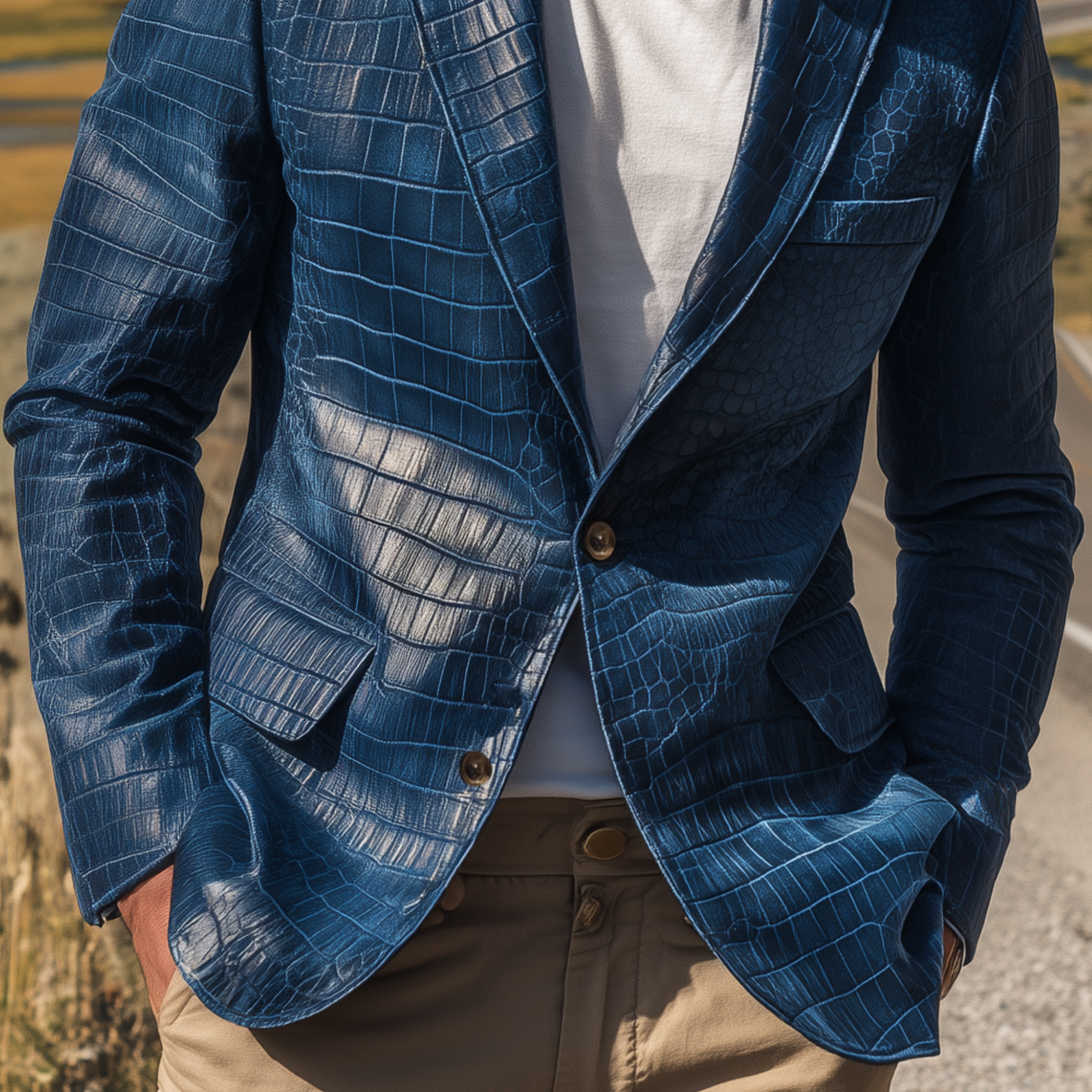 Men's Classic Vintage Textured Leather Single-breasted Slim-fit Blazer MTA0523H7K