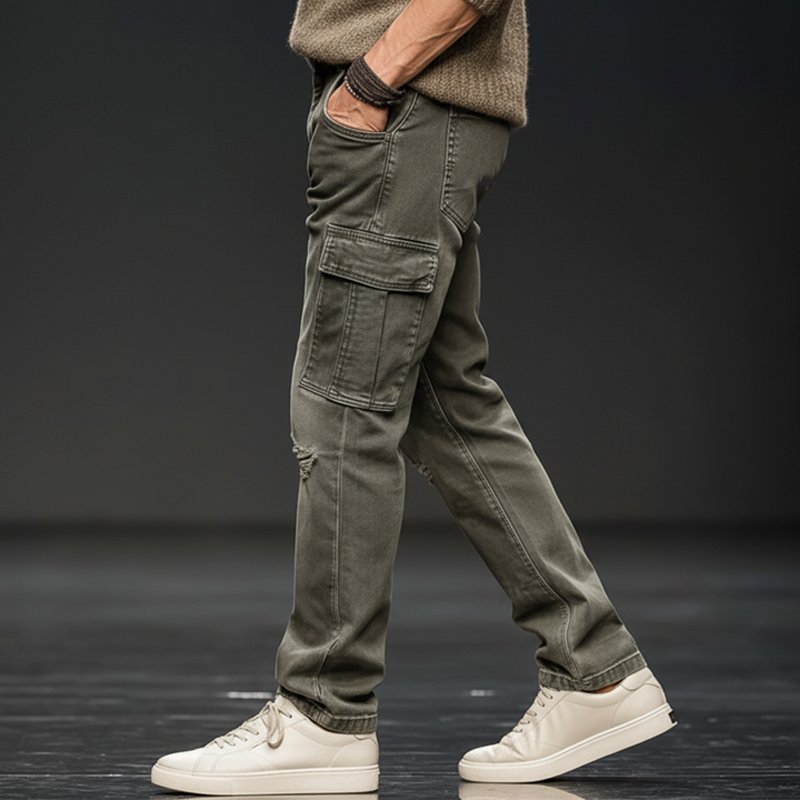 Men's Classic Distressed Ripped Multi-pocket Straight Jeans MTA2463J1U