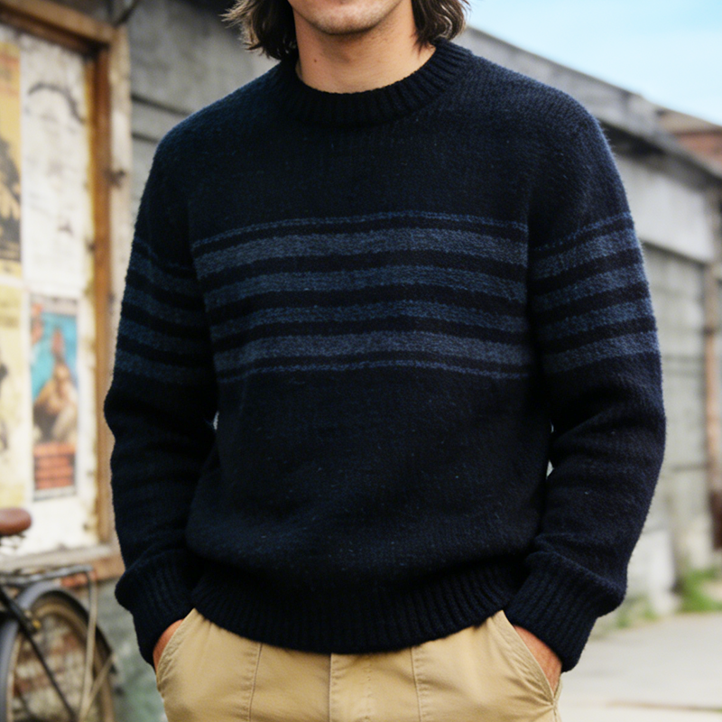 Men's Retro Casual Knit Striped Crew Neck Sweater MTA1550L7TO