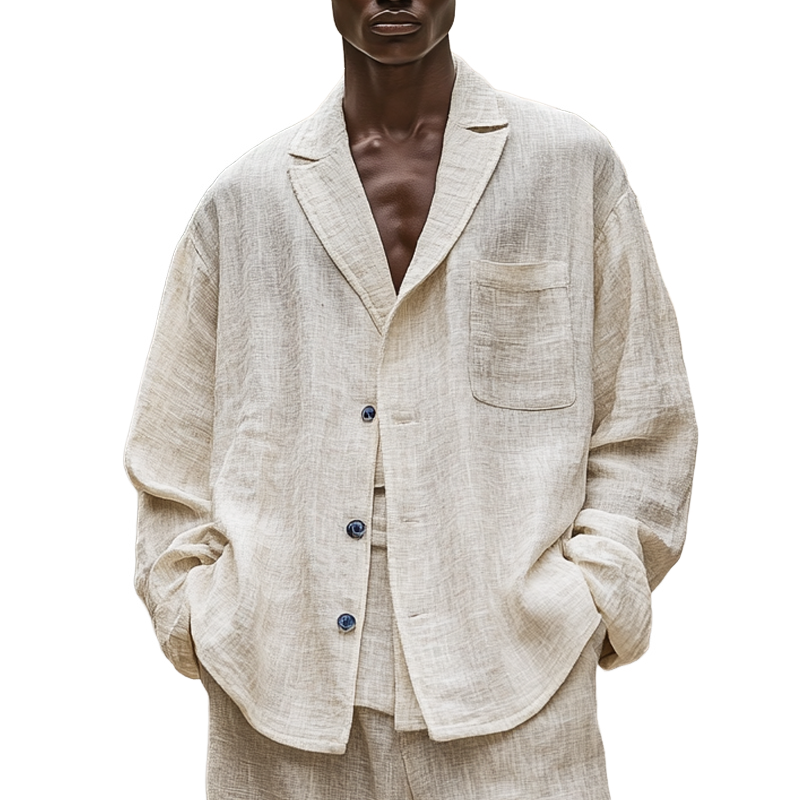 Men's Linen Blend Lapel Casual Loose Jacket MTA0125L1X