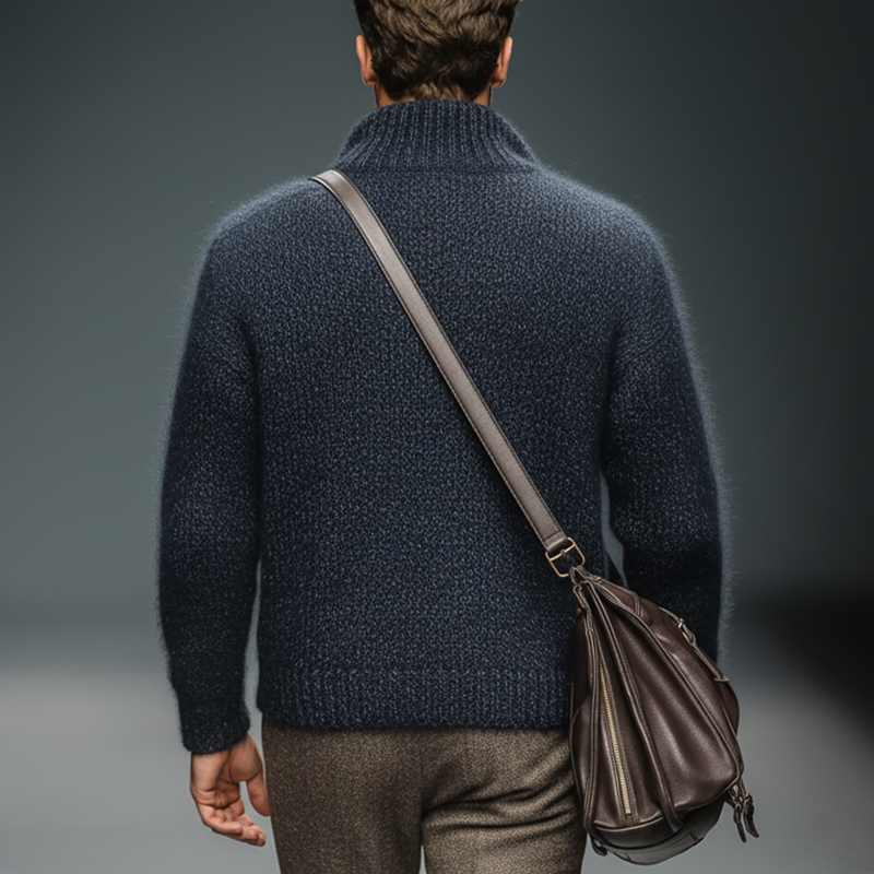 Men's Classic Navy Zip-Neck Knit Sweater MTA2559J2U