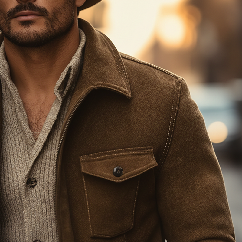 Men's Winter Retro Solid Color Faux Suede Zip-up Coat MTA3054J1P