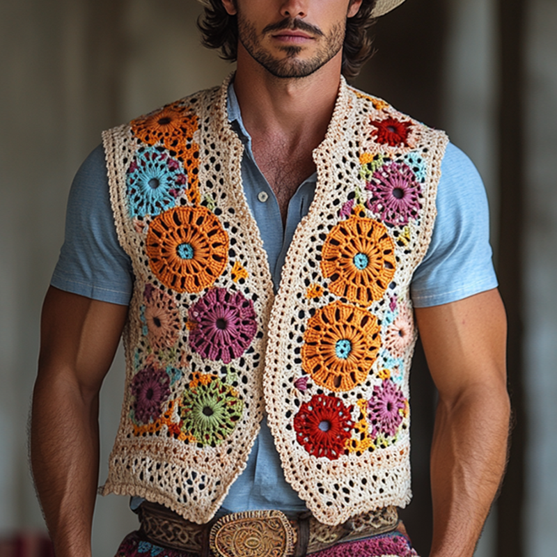 Men's Colorful Crochet Buttonless Vest MTA1723F1Y