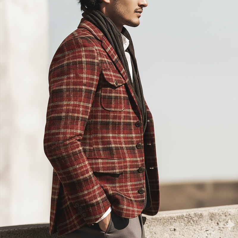 Men's Classic Plaid Single-breasted Double-vent Jacket MTA2926K3U