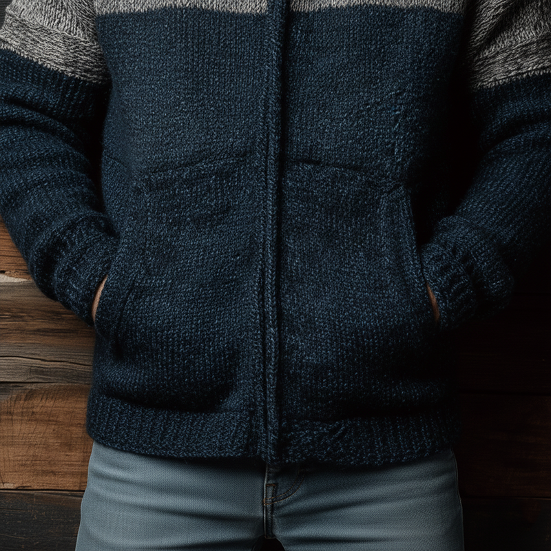 Men's Winter Fashion Mixed Color Cotton Knitted Hooded Cardigan Sweater MTA1041J7P