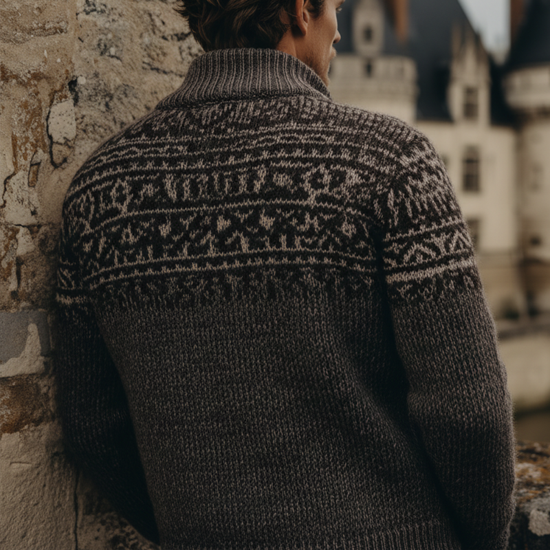 Men's Winter Vintage Cotton Knitted Jacquard Button Cardigan MTA1615J8P