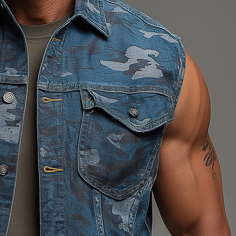 Men's Summer Fashion Camouflage Washed Denim Vest MTA0672F8P