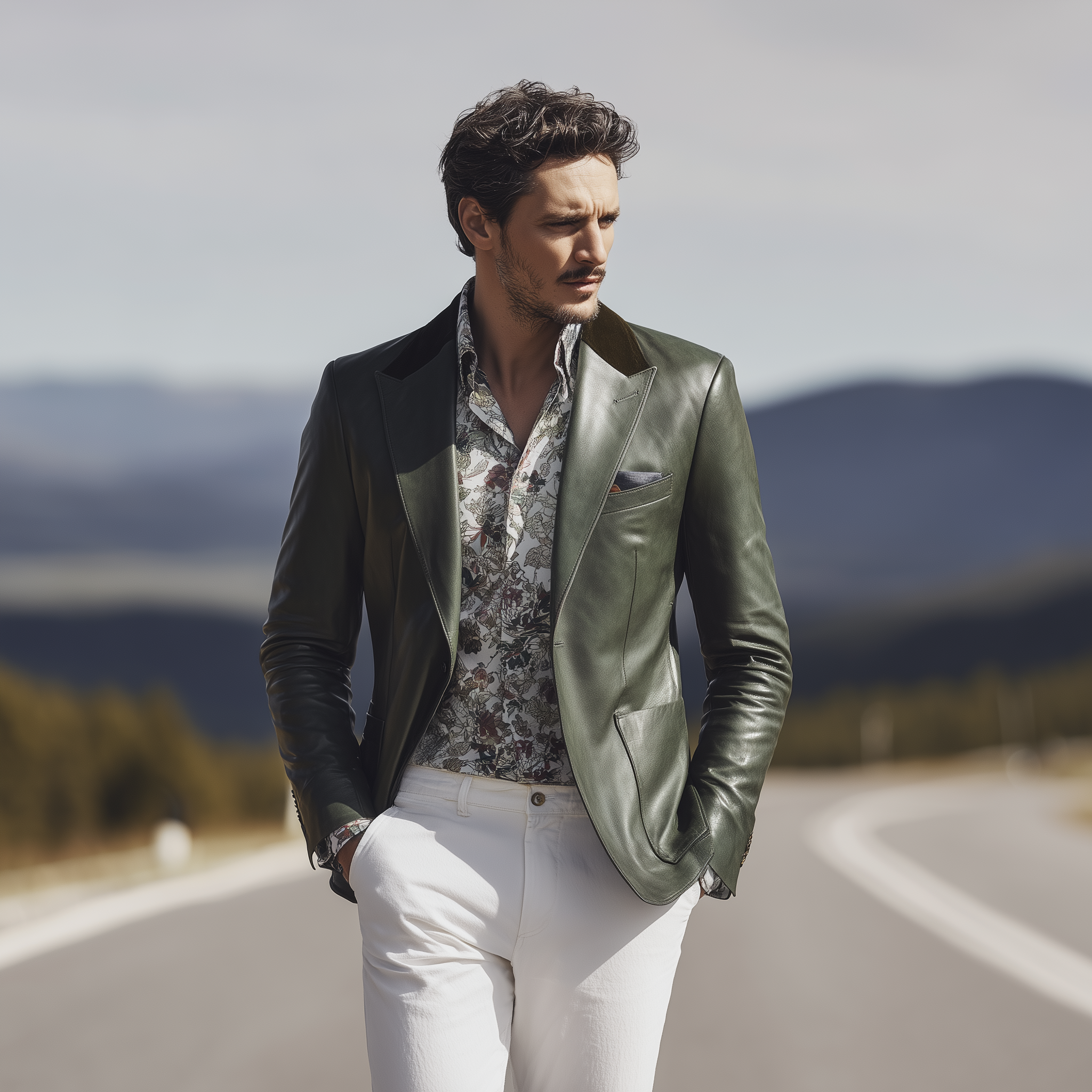 Men's Classic Retro Western Style PU Leather Single-breasted Blazer MTA0346I7K