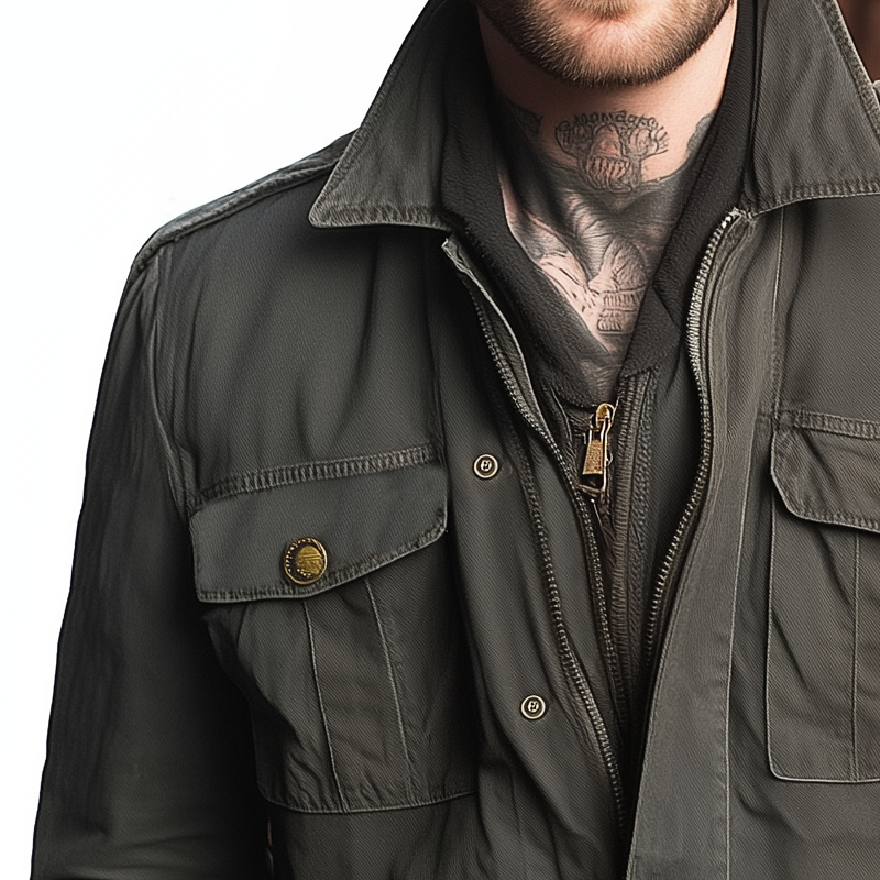 Men's Spring And Autumn Vintage Twill Zipper Work Jacket MTA0208I2U