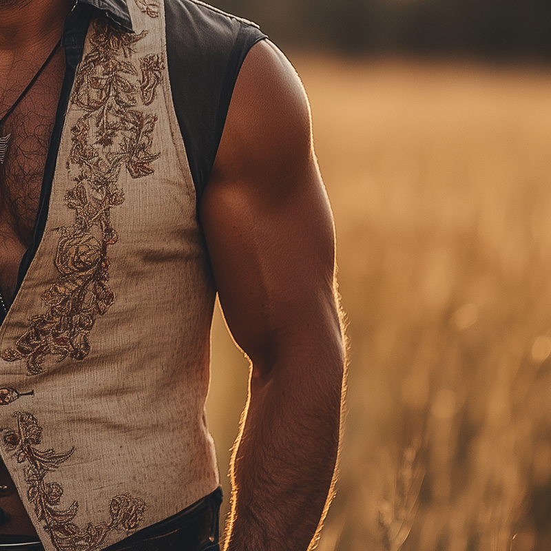 Men's Summer Fashion Fake Two Piece Embroidery Slub Linen Sleeveless Vest MTA3028F9P