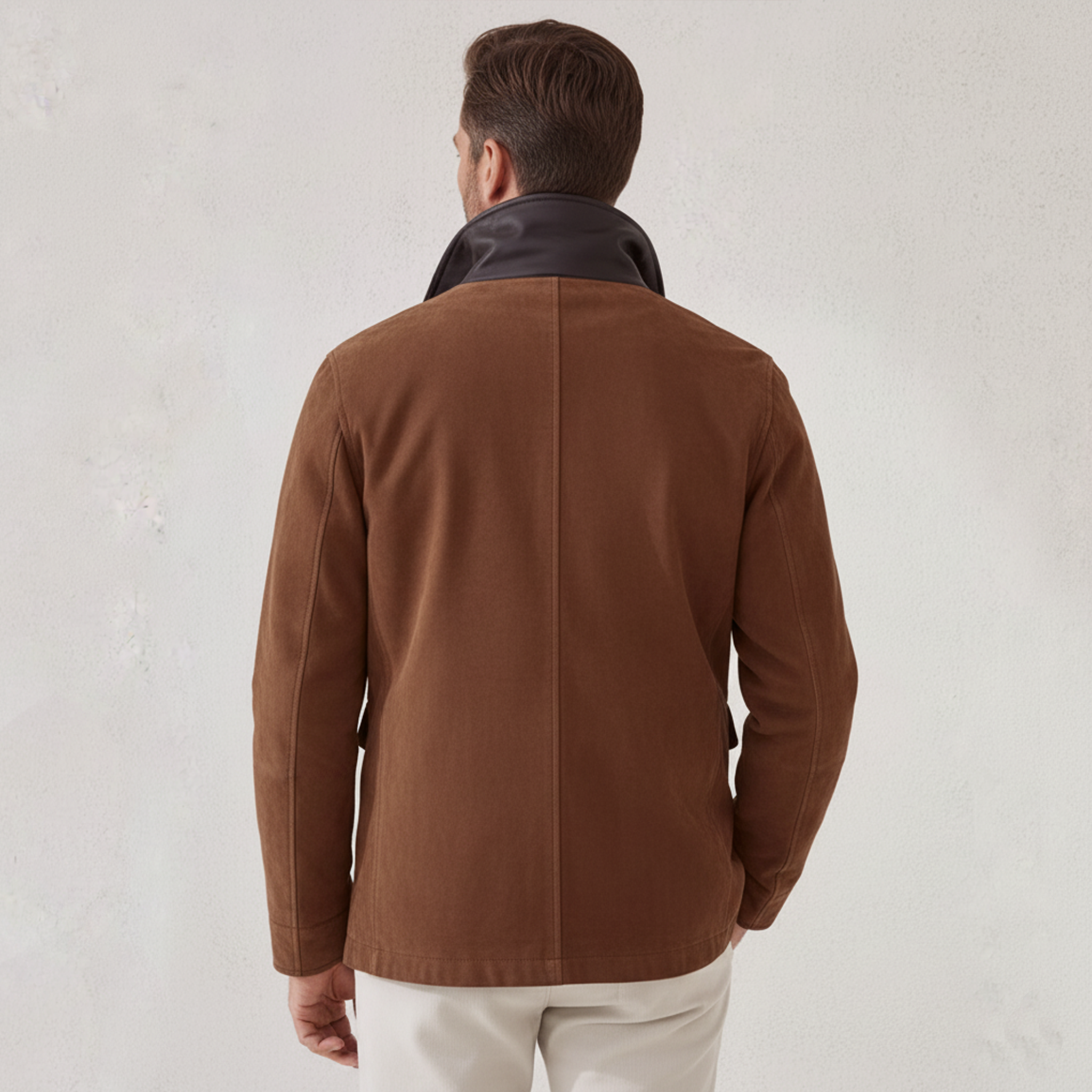 Men's Classic Retro Collar PU Leather Zipper Faux Suede Jacket MTA2262J5K