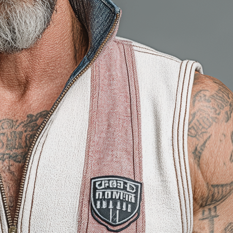 Men's Summer Cotton Blend Vintage Print Sleeveless Zipper Tank Top MTA1433G7P