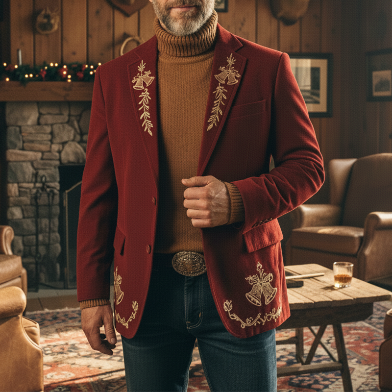 Men's Christmas Retro Embroidered Faux Wool Suit MTA2068K0P