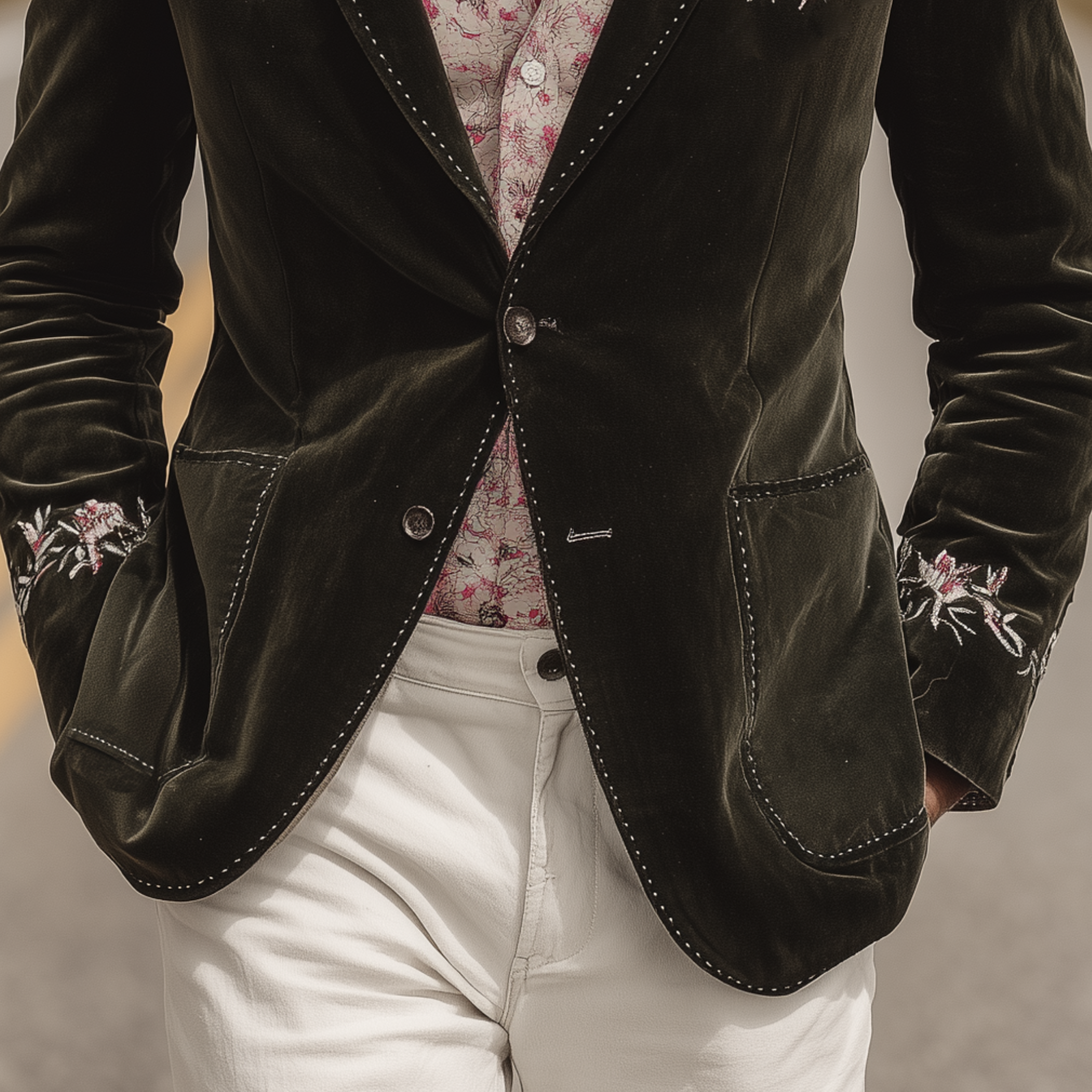 Men's Classic Retro Western Suede Floral Embroidered Single-Breasted Blazer MTA1235H0K