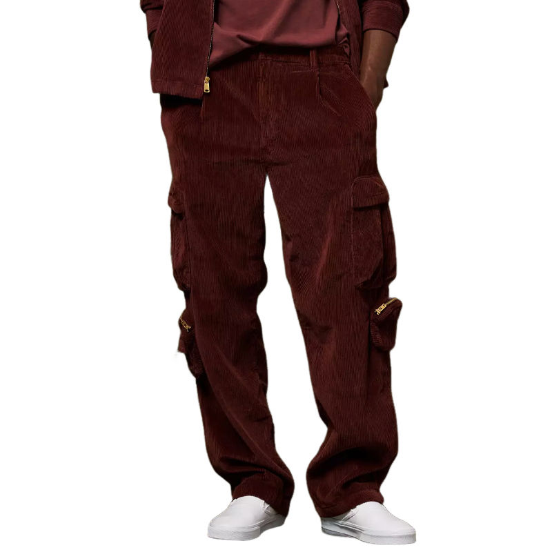 Men's Classic Burgundy Corduroy Straight-leg Trousers MTA1168K6U