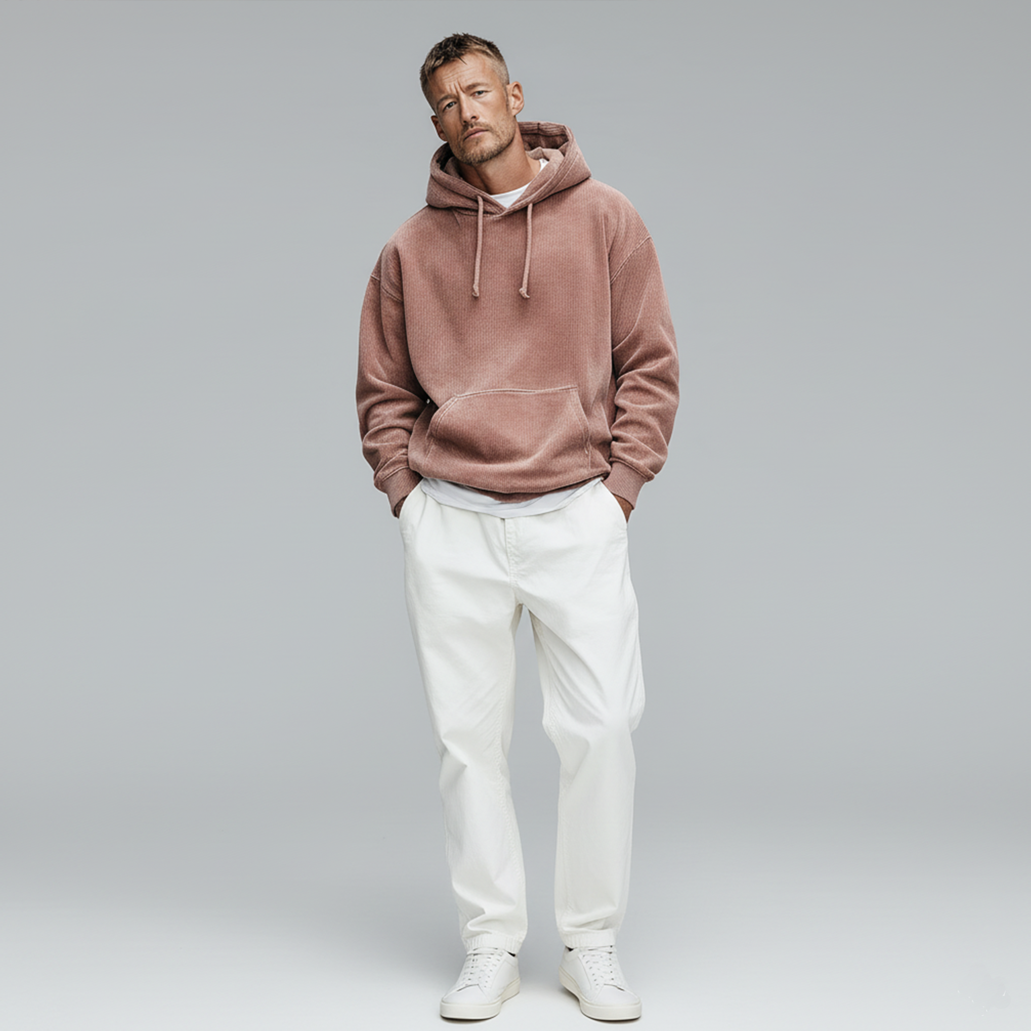 Men's Classic Casual Pink Corduroy Hoodie MTA1389J6K