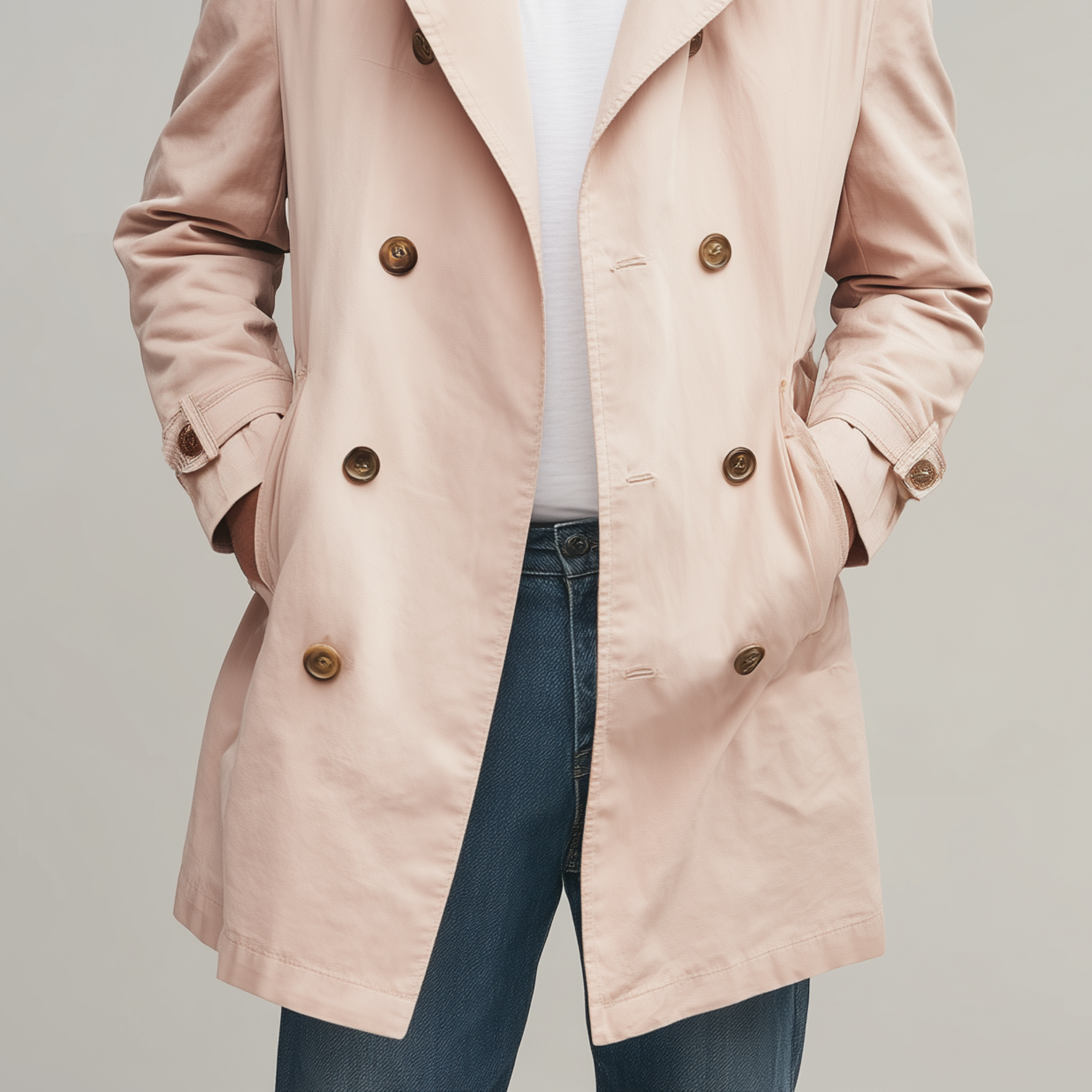 Men's Classic American Retro Lapel Pink Cotton Twill Double-breasted Thigh-length Trench Coat MTA1460H5K