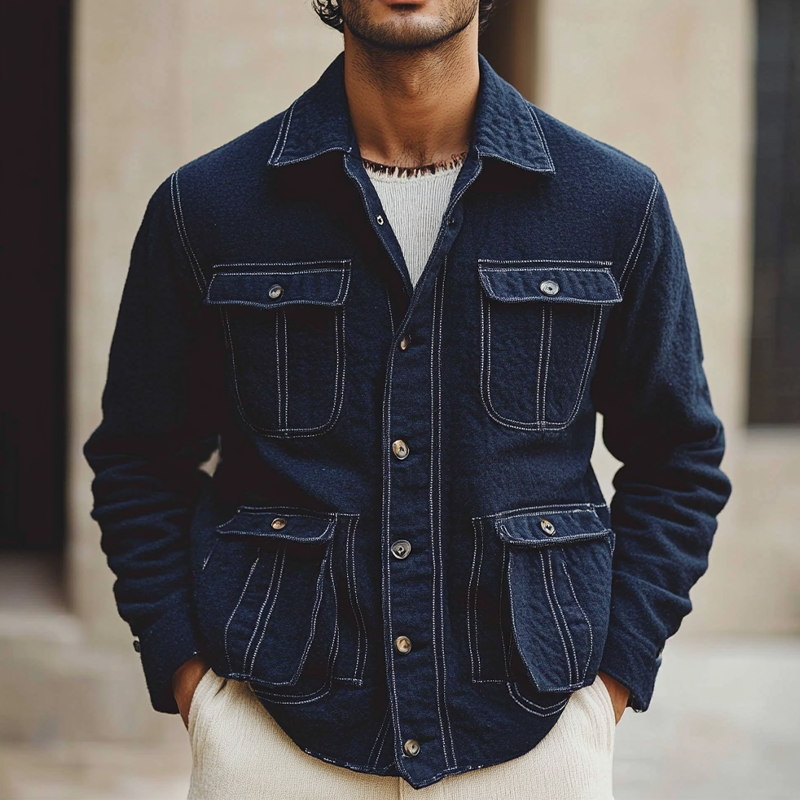 Men's Vintage Solid Washed Denim Jacket MTA1808H7X