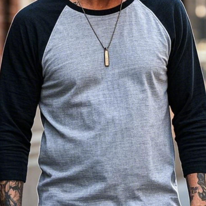 Men's Casual Western Crew Neck Cotton Blend Raglan Long Sleeve T-Shirt 43773523F