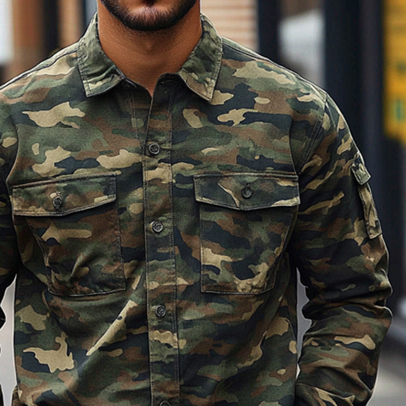 Men's Camouflage Print Multi-pocket Long Sleeve Shirt MTA2235G1X