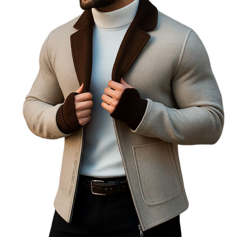 Men's Retro Casual Knitted Splicing Slim Lapel Jacket MTA1717I0TO