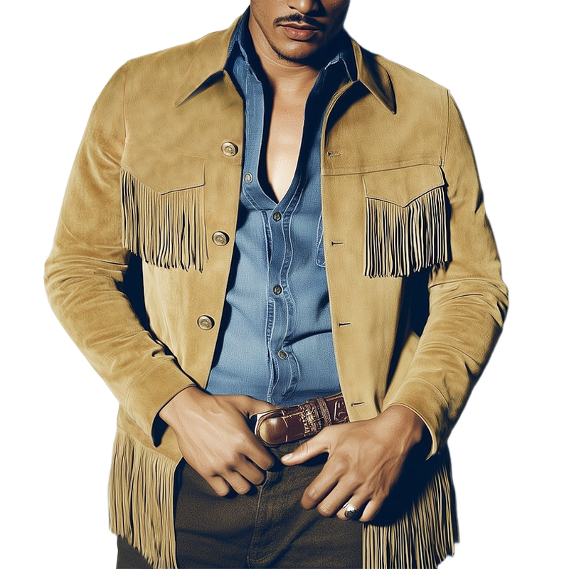 Men's Vintage Western Style Fringe Suede Jacket MTA2624H6U