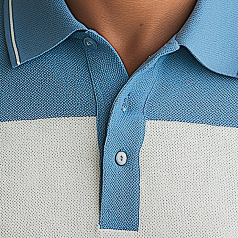 Men's Summer Fashion Cotton And Linen Patchwork Short Sleeve Polo Shirt MTA2176E6P