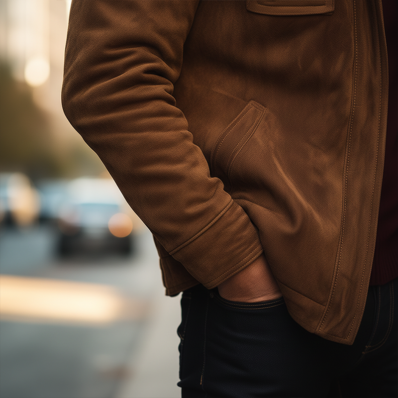 Men's Winter Retro Faux Suede Fleece Lined High-Neck Warm Jacket MTA0108K1P