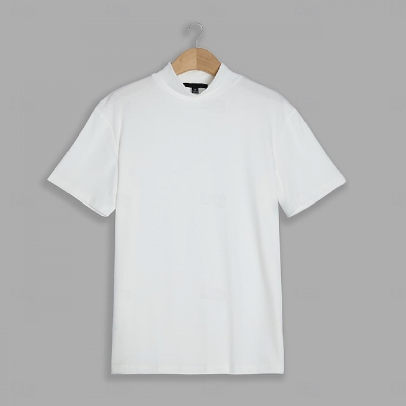 Men's Solid Color High Collar Short Sleeve T-shirt MTA0705E3Z