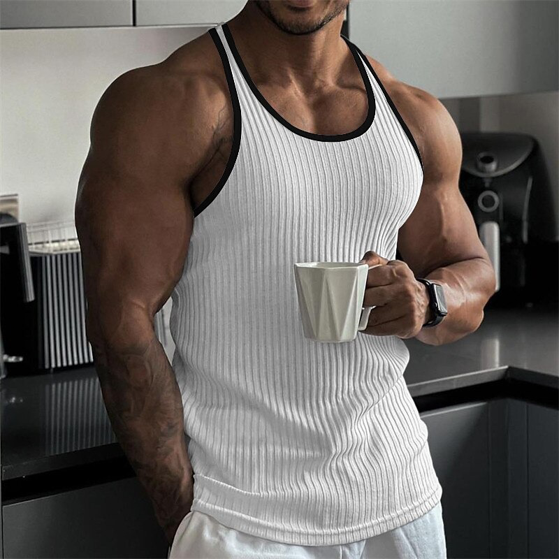 Men's Striped Contrast Knit Crew Neck Tank Top MTA1100G8X