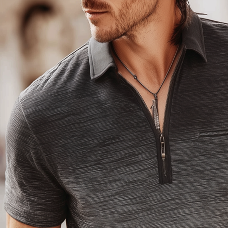 Men's Business Gradient Texture Print Half Zip Lapel Short Sleeve T-Shirt MTA1058G8U