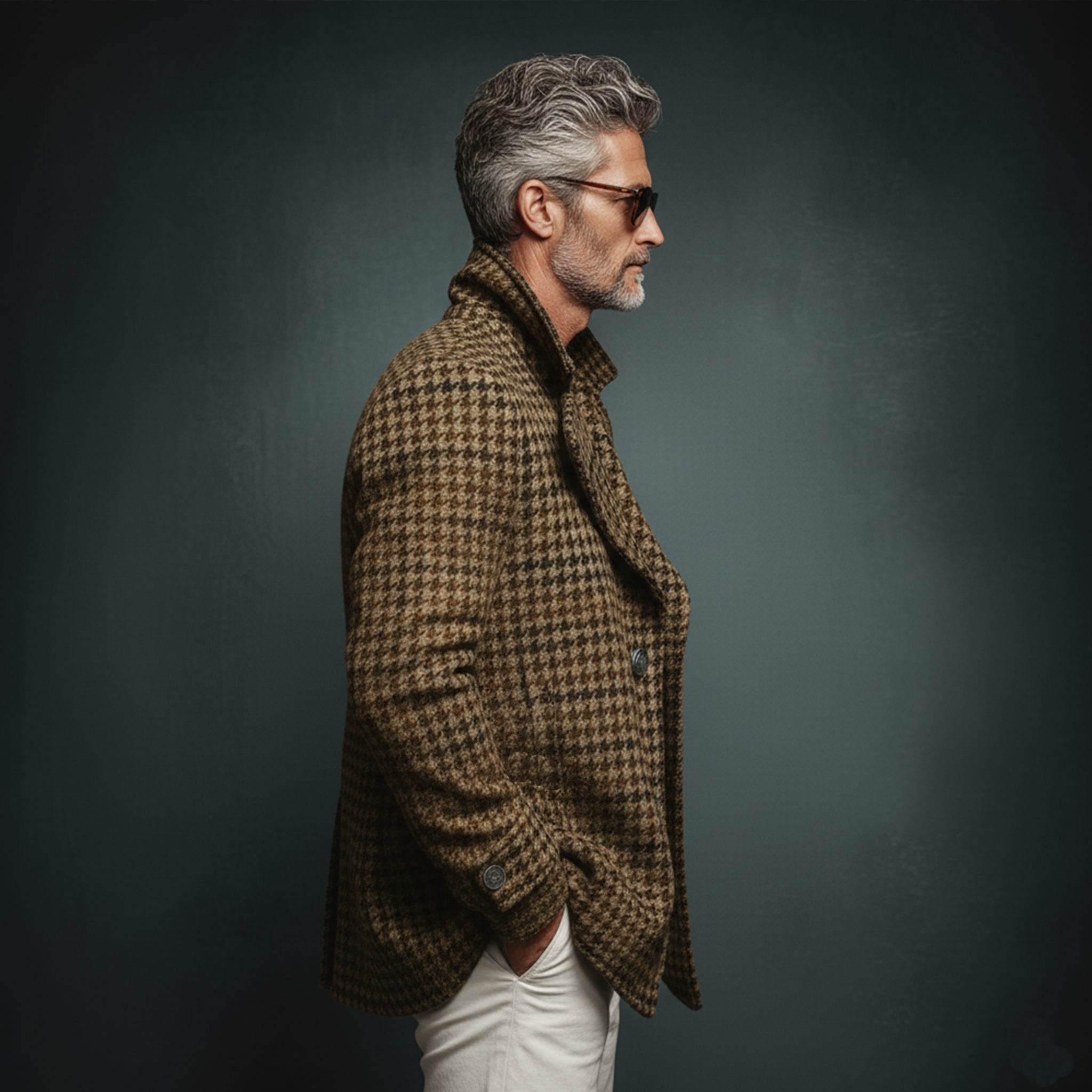 Men's Classic Light Business Imitation Houndstooth Wool Lapel Single-breasted Jacket MTA1081J2K