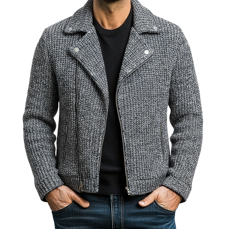 Men's Classic Grey Notched Collar Zipper Knit Jacket MTA3088J7U