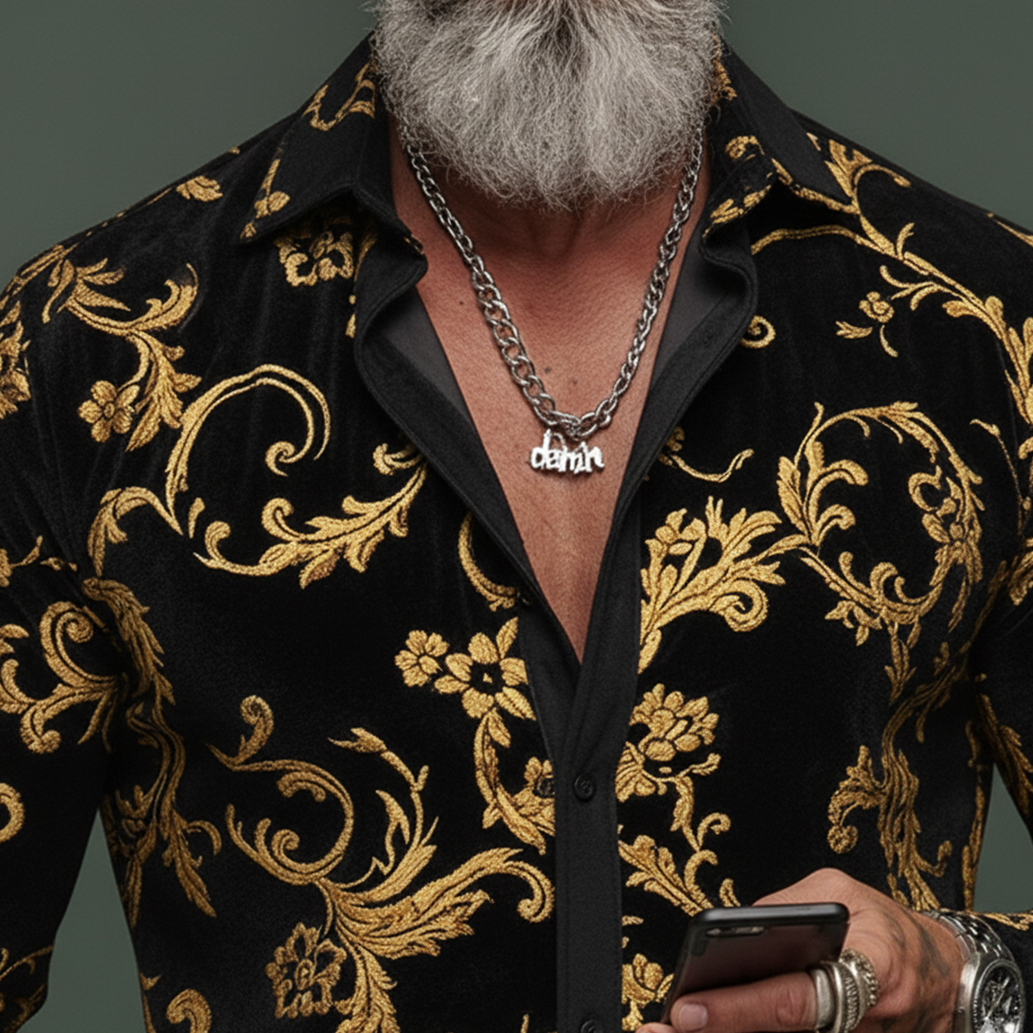 Men's Classic Vintage Faux Velvet Printed Long-sleeved Shirt MTA2042L0K