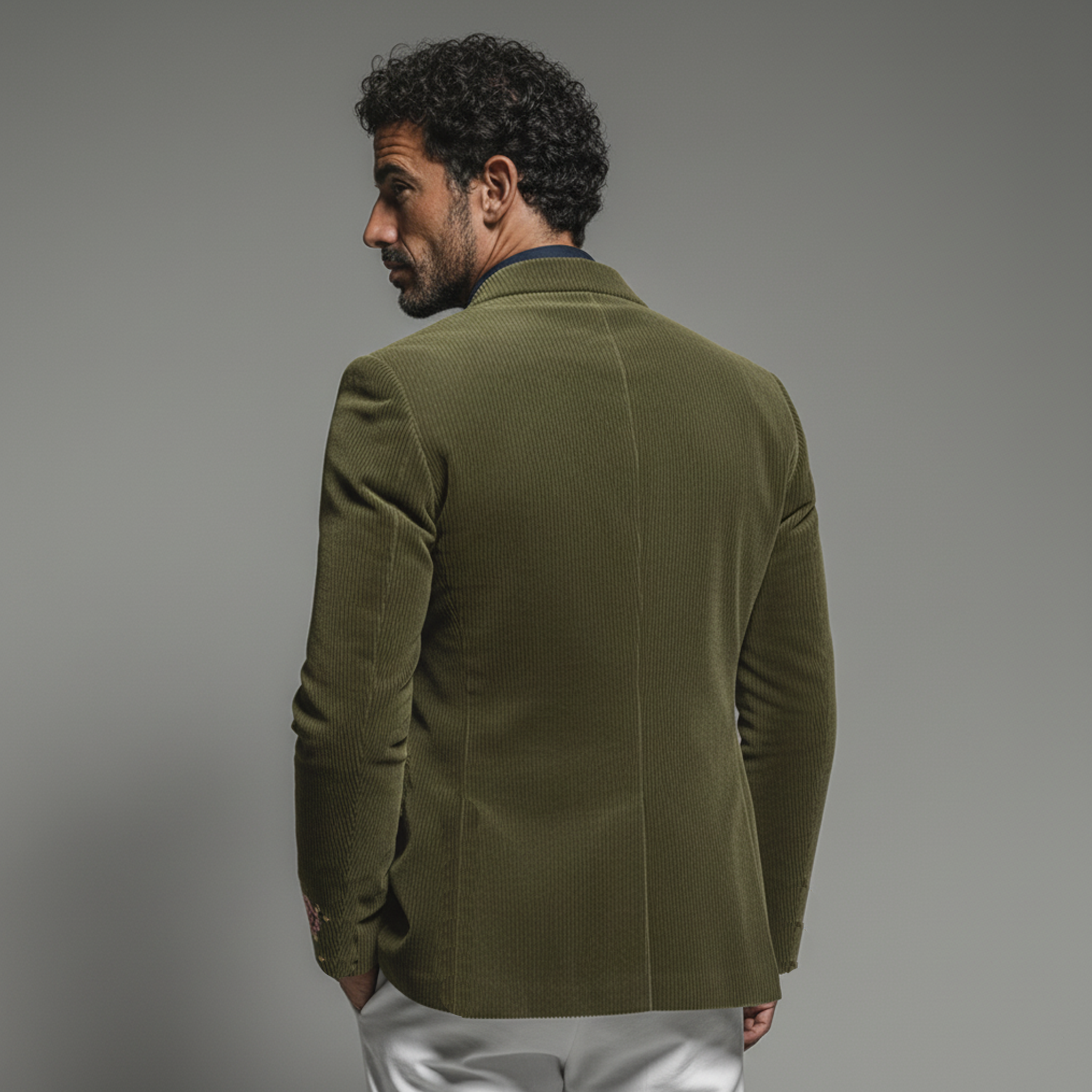 Men's Classic Retro Embroidered Corduroy Stand Collar Jacket MTA2971K4K