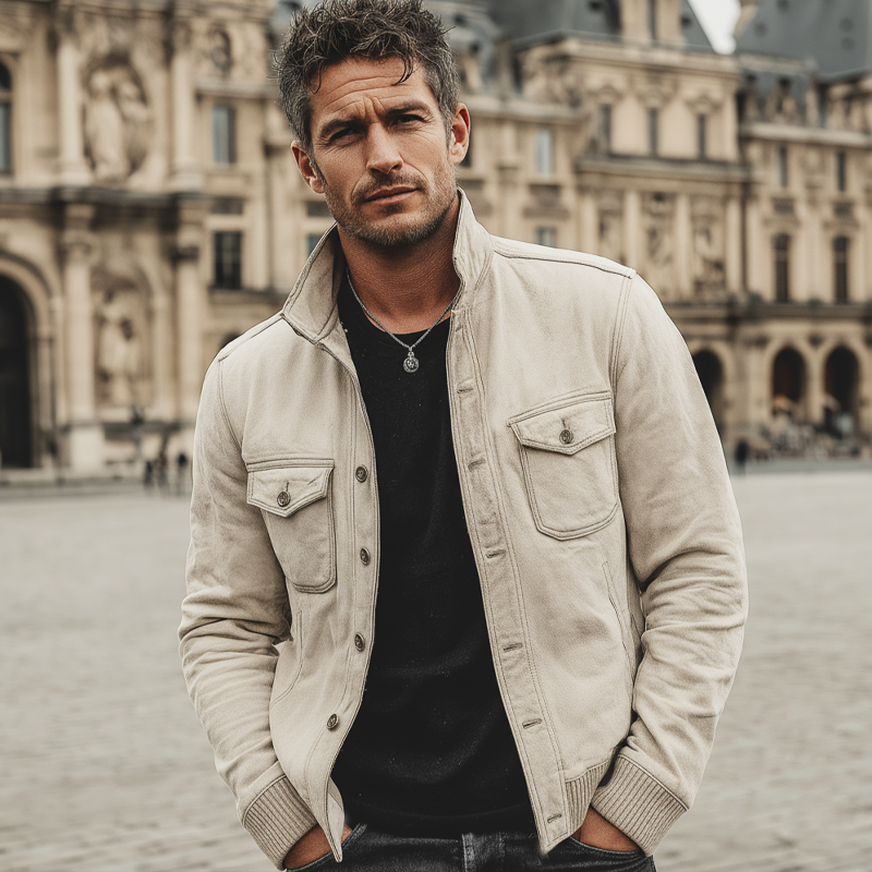 Men's Urban Light Gray Cotton Blend Lapel Jacket MTA1324K7U